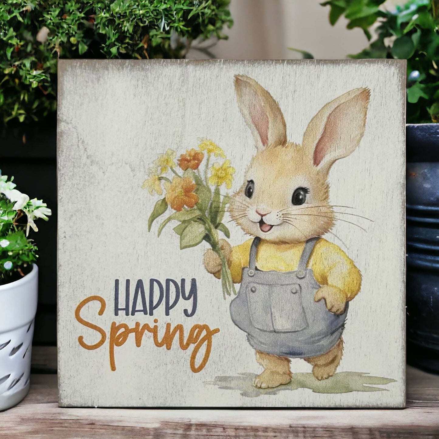 Happy Spring - Spring Bunny Decor Block Sign