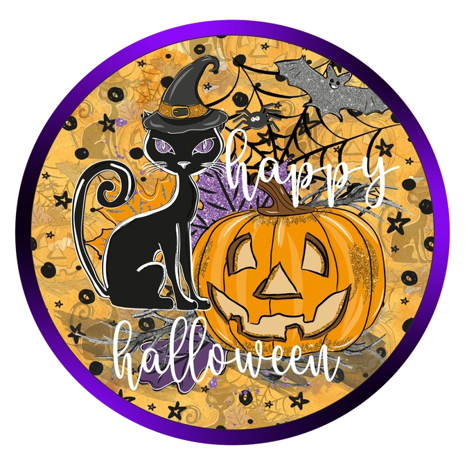 18" Wood Round - Happy Halloween