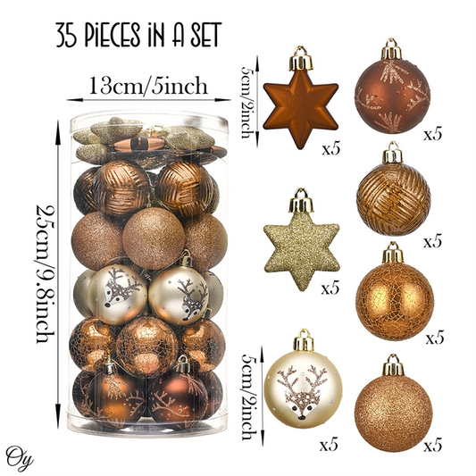 Autumn Color Christmas Ornament Bundle, Assorted 35 Pieces