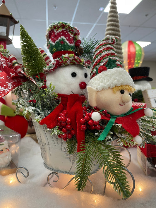 Elf and snowman Sleigh Centerpiece