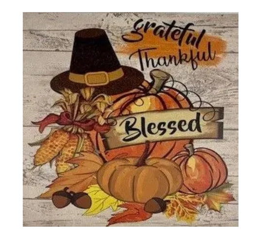 "Grateful Thankful Blessed" Fall Pumpkin Sign