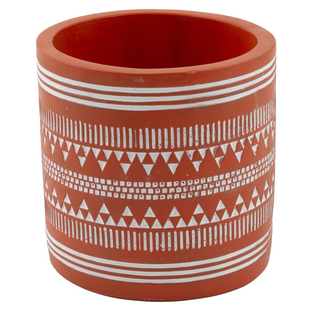 4.25" Tall Small Geo Print Terracotta Planter Pot