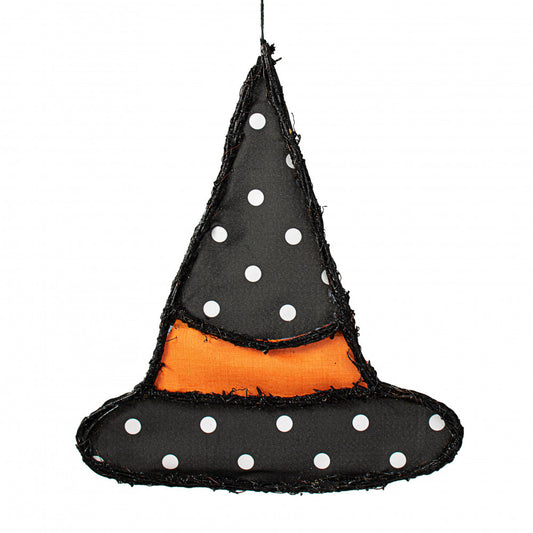 Grapevine Hanger - Black Polka Dot Witch Hat