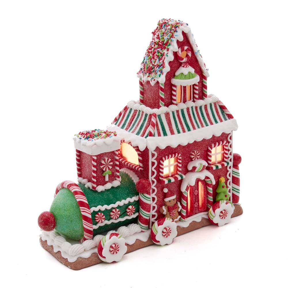 10.5" Gingerbread Train House W/LED Light