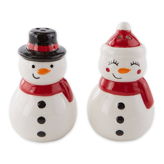 Mr & Mrs Snowman Ceramic Salt & Pepper Shaker Set