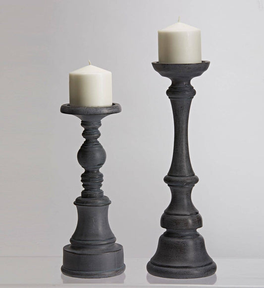 Gray Pillar Candle Stick Holder Set