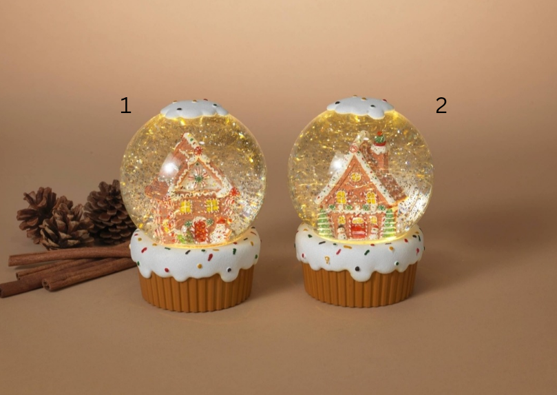 B/O Lighted Spinning Water Globe w/ Gingerbread House