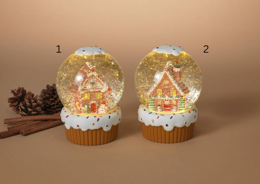 B/O Lighted Spinning Water Globe w/ Gingerbread House