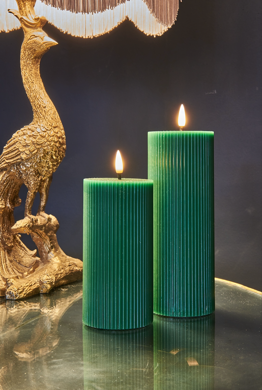 Ribbed Pillar Candles - Set of 2
