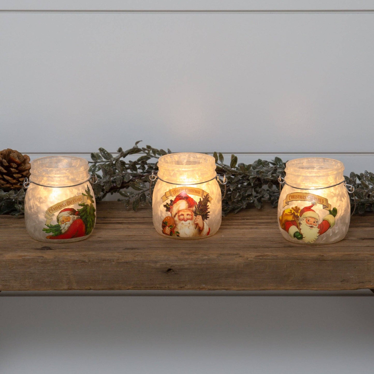 Frosted Glass Jars - Vintage Santas