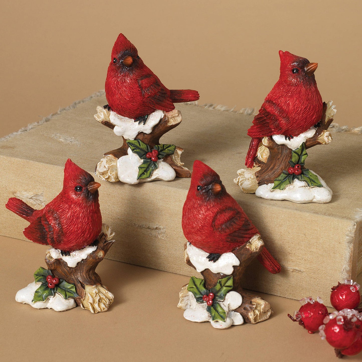 Resin Cardinal Figurine on Snowy Branch