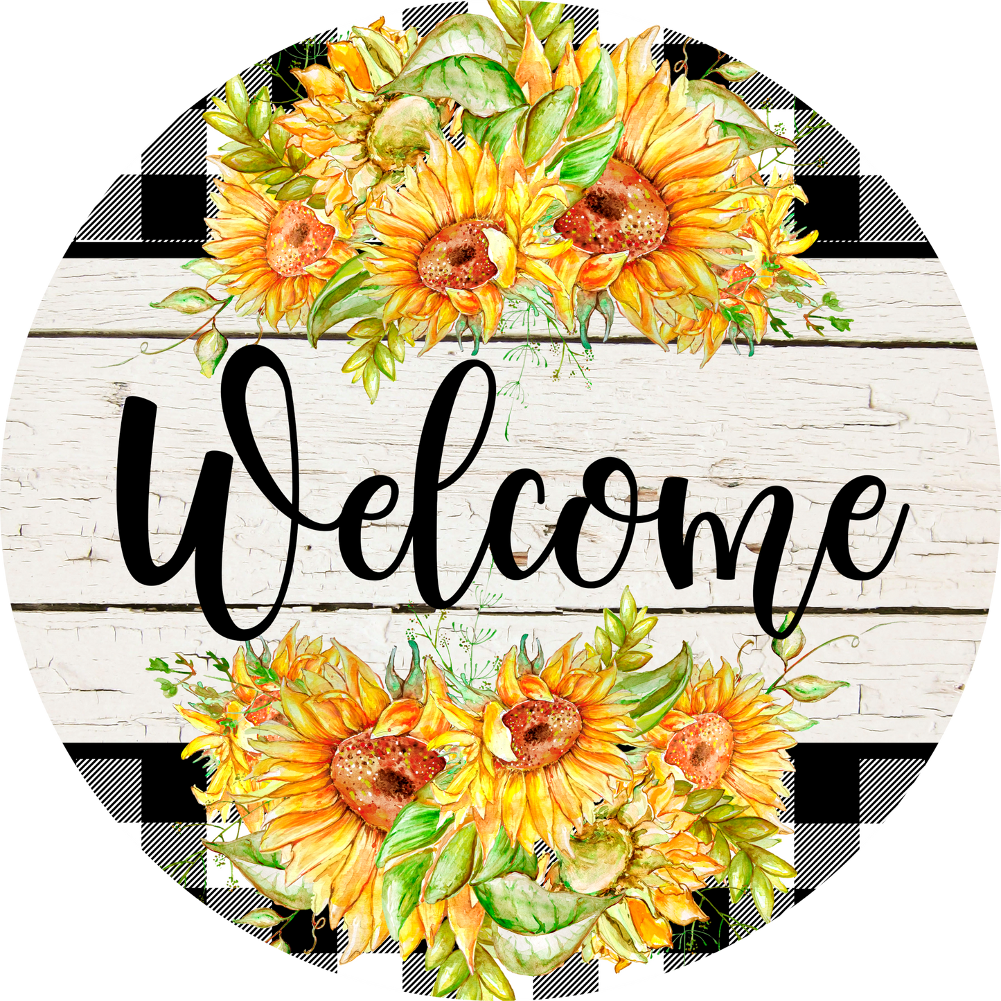 18" Wood Round - Welcome Sunflowers