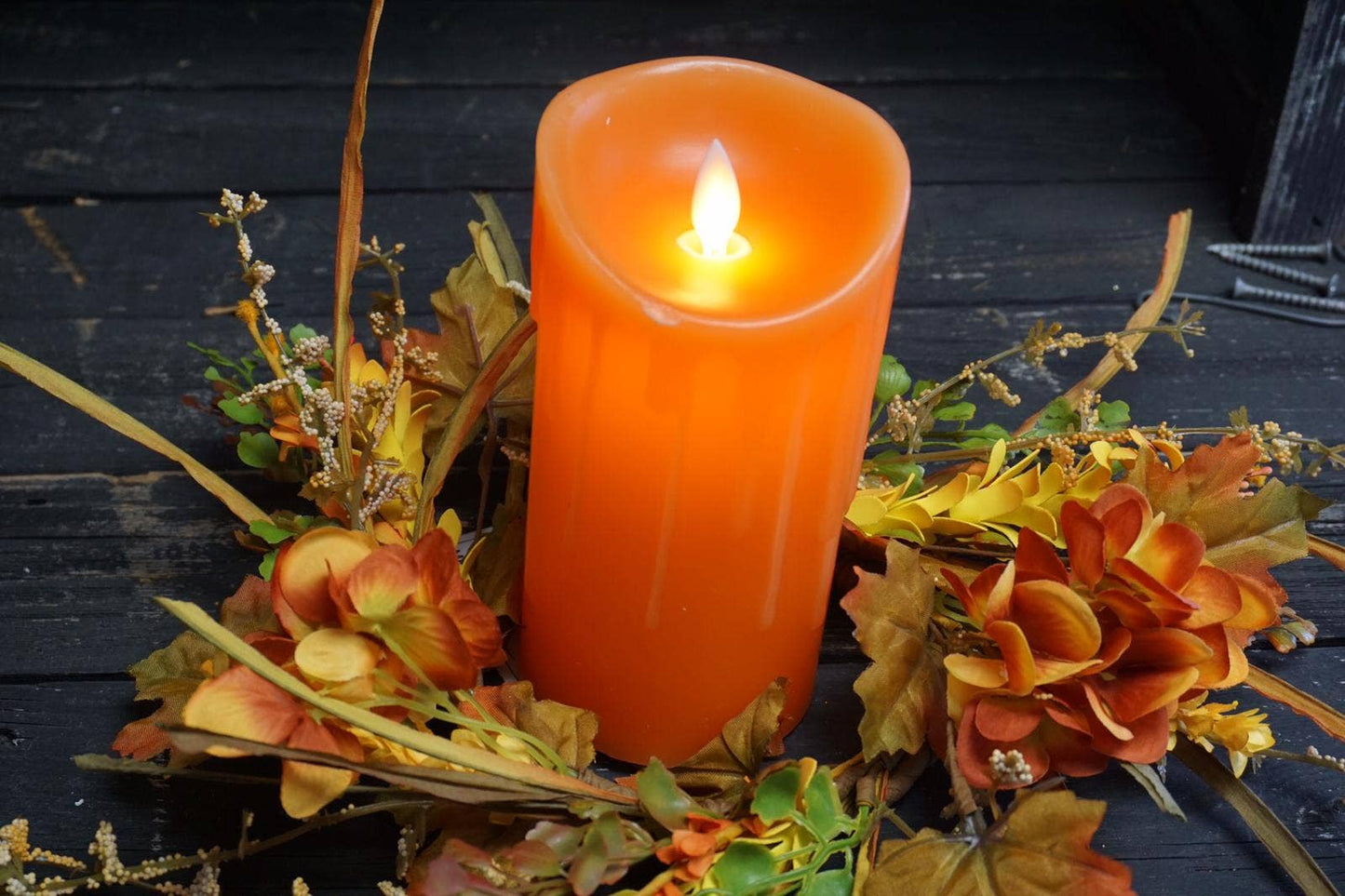 Orange Drip Moving Flame LED Candle 3in x 6in