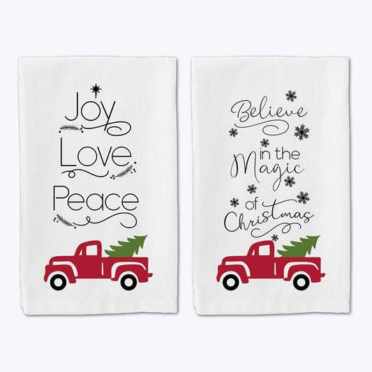 Cotton Christmas Truck with Tree Kitchen Towel