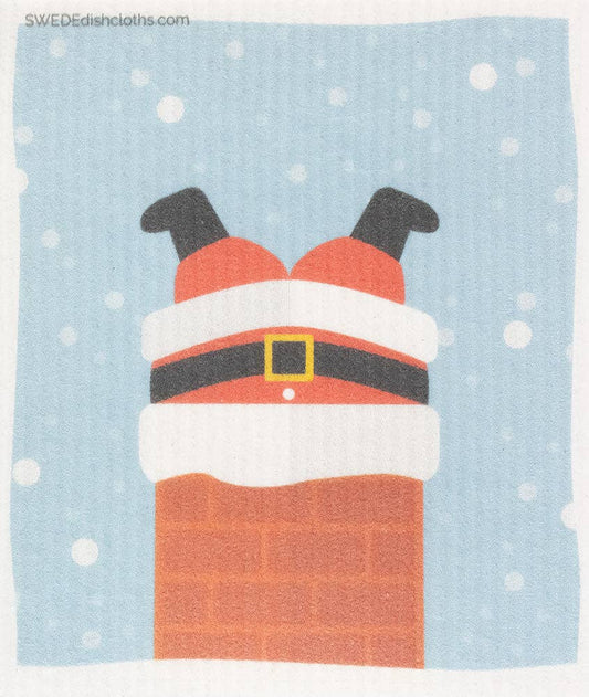 Christmas Santa in Chimney Swedish Dishcloth