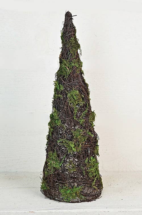16" Mossy Rattan Twig Cone Tree
