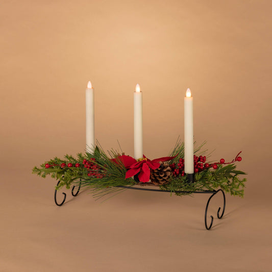Christmas Candleholder w/ Wreath & Poinsettia