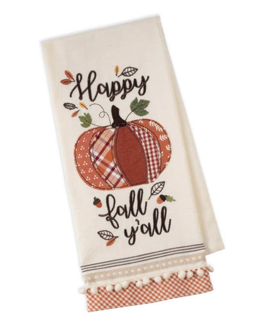 Happy Fall Y’all Pumpkin Embellished Dishtowel