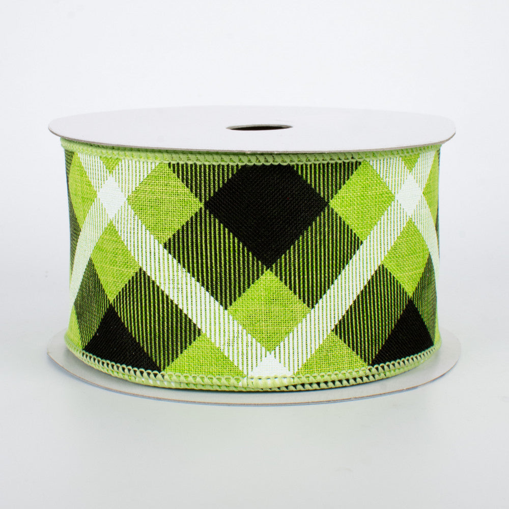 Lime Printed Plaid Ribbon