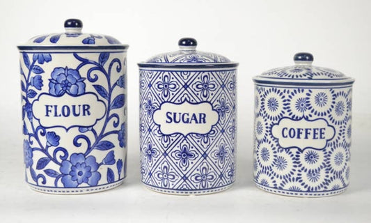 Blue and White Canister Set