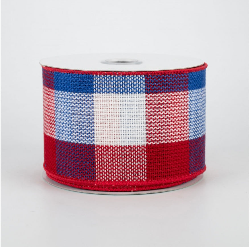 Woven Check Ribbon - Red White and Blue