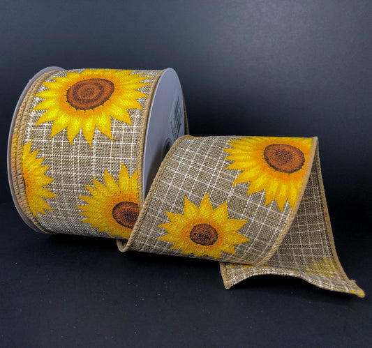 Wired Linen Sunflowers Ribbon