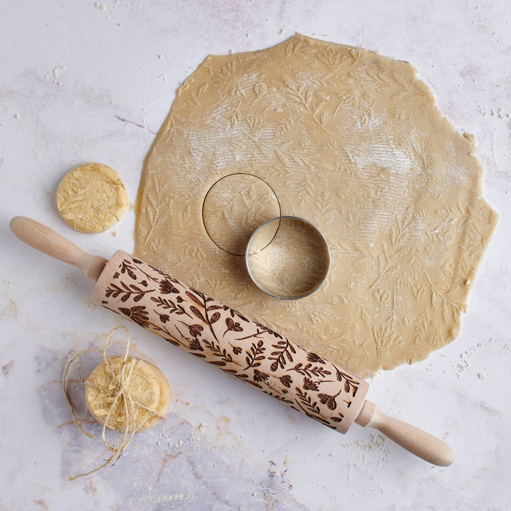 Large Floral Embossing Rolling Pin