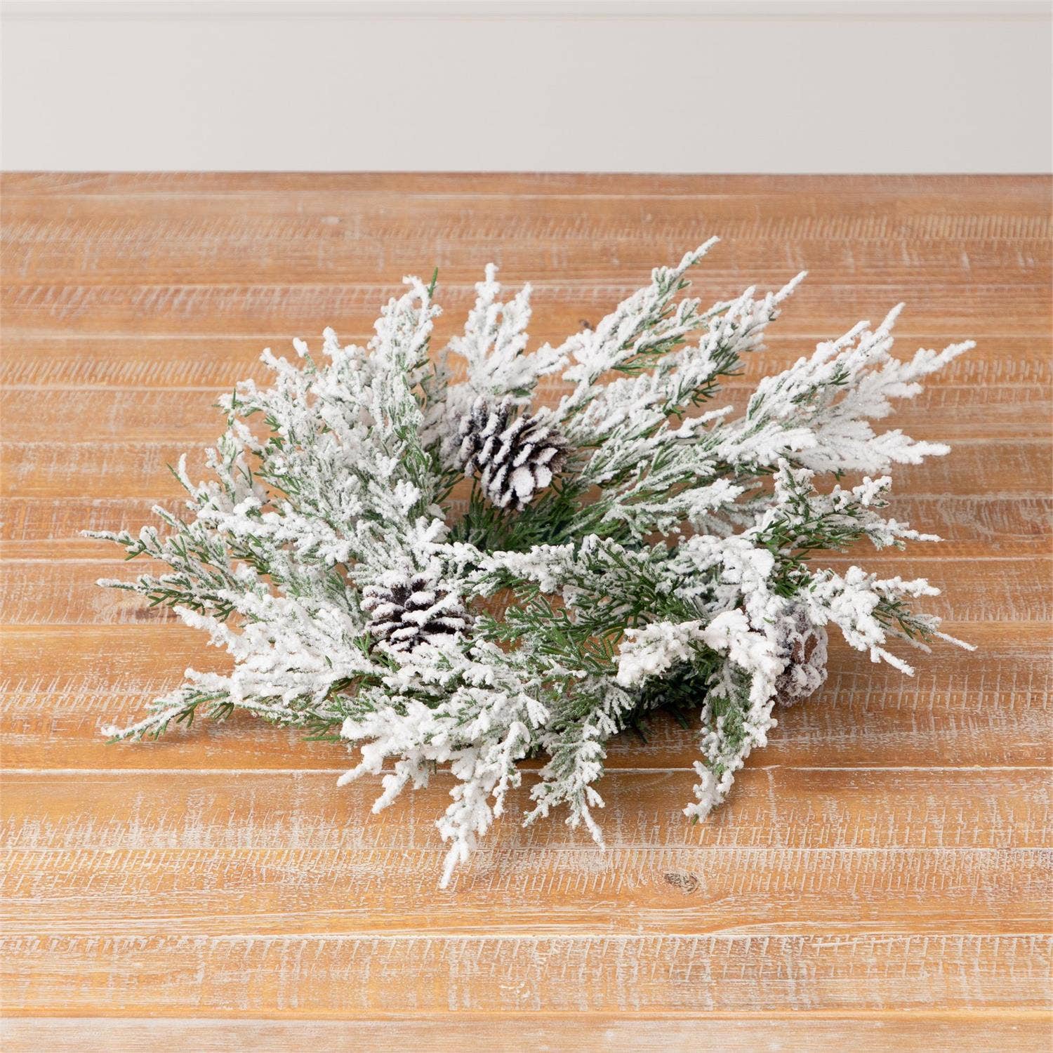Candle Ring - White Flocked With Pinecones