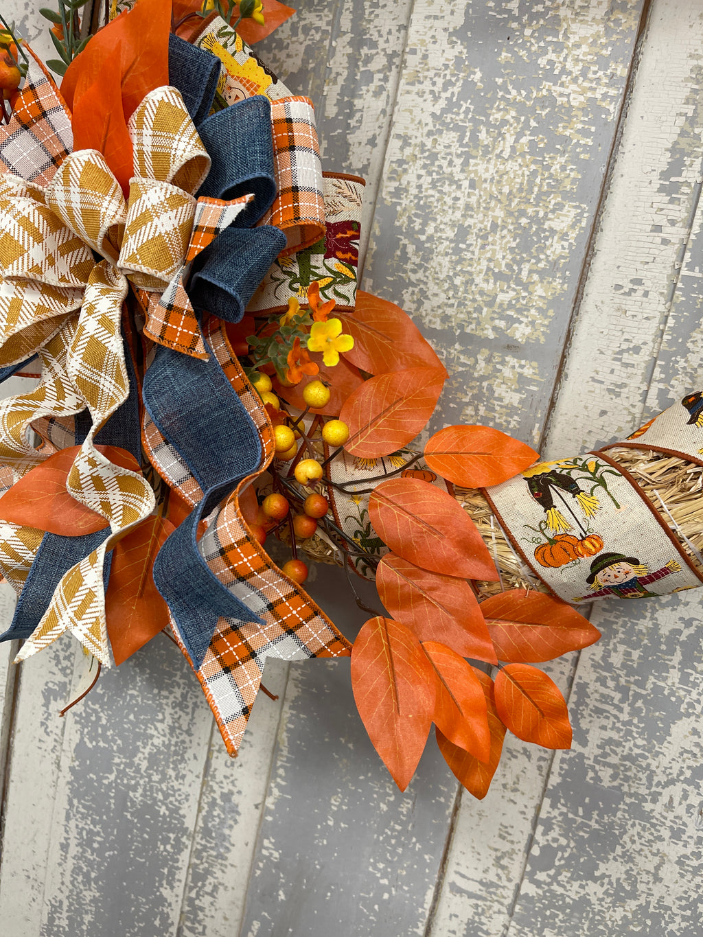 Fall Ribbon Wrapped Blackbird Wreath