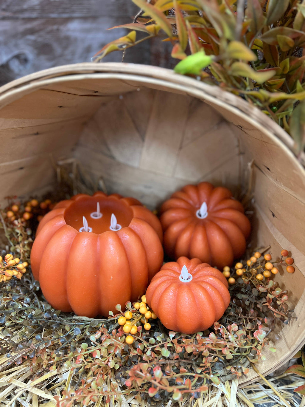 Orange Pumpkin Carved Moving Flame LED Candle 8x6in