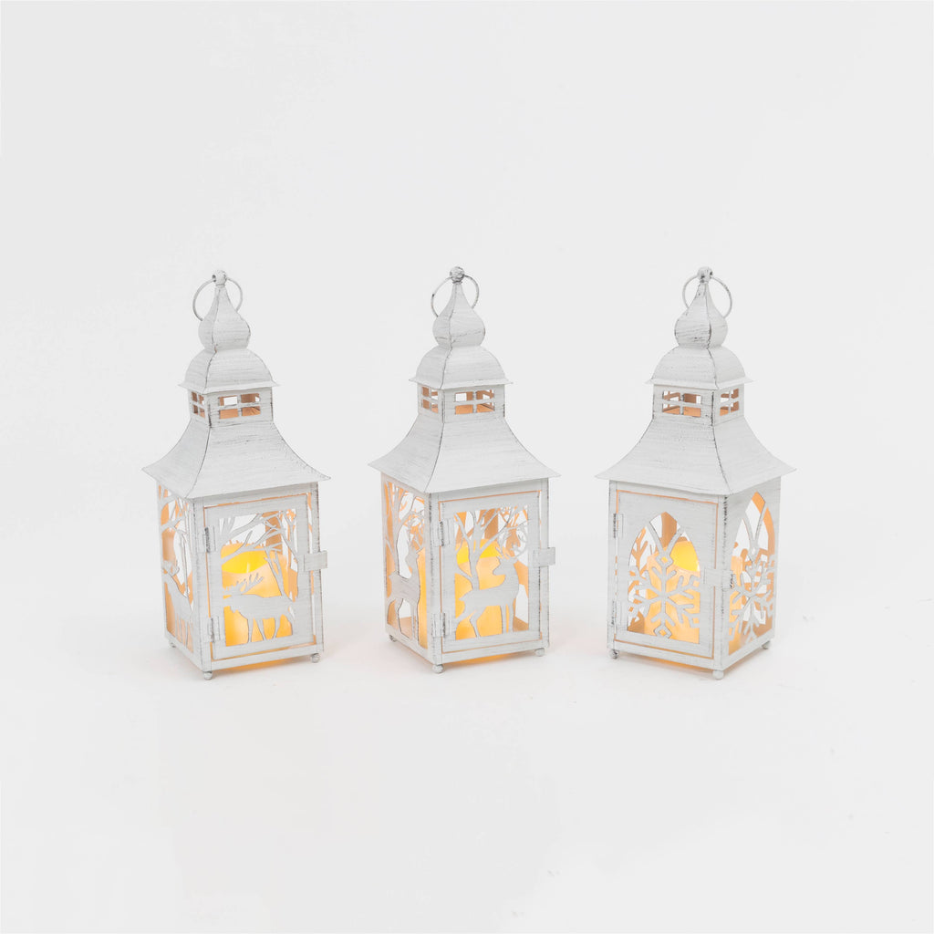 B/O Lighted Metal Holiday Lantern w/ LED Candle