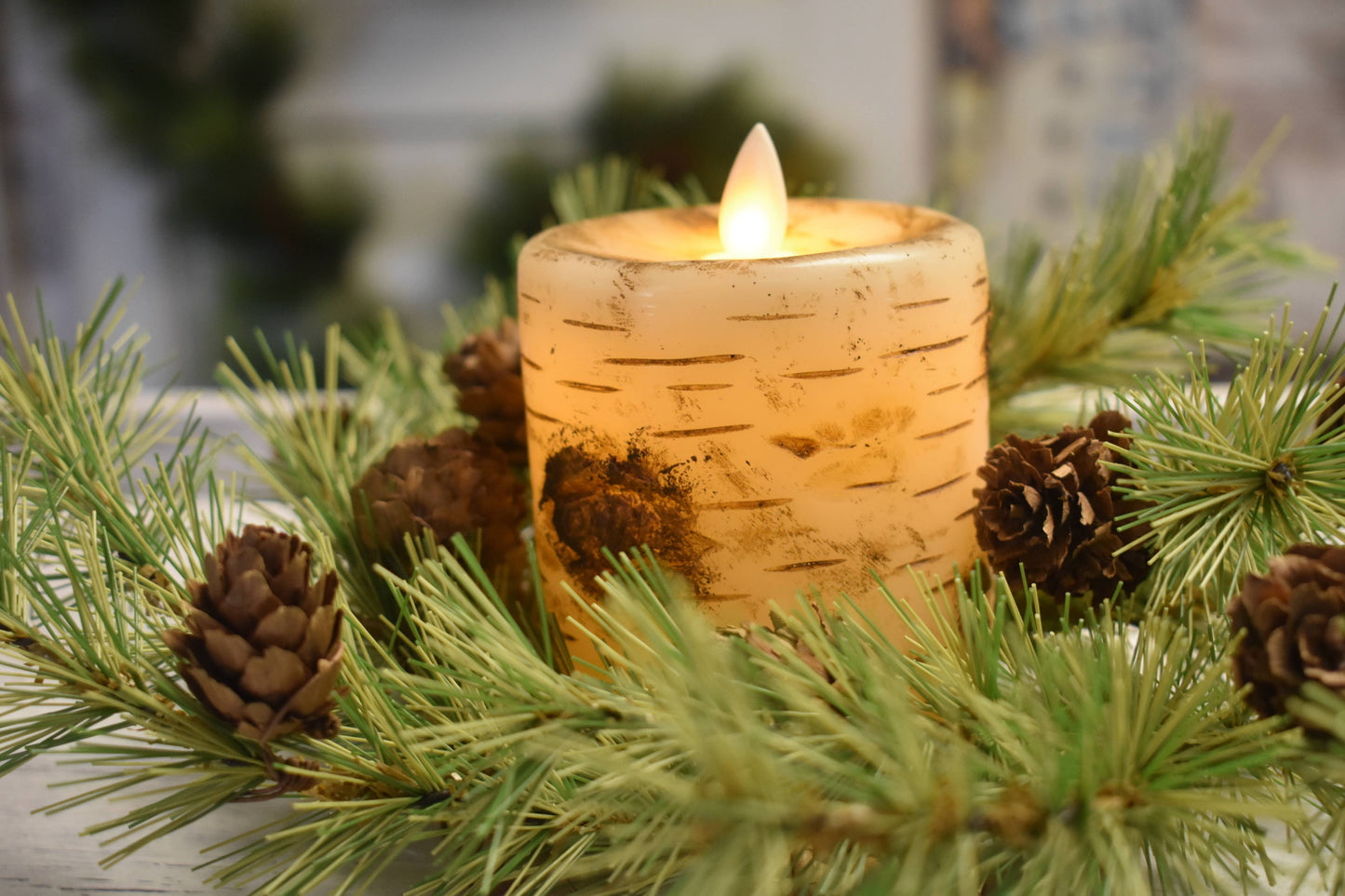 Birch Pillar Moving Flame Candle