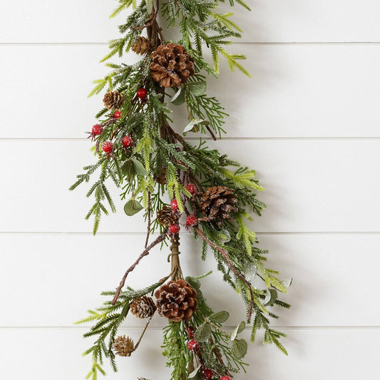 Garland - Frosted Mixed Evergreens, Berries, Cones