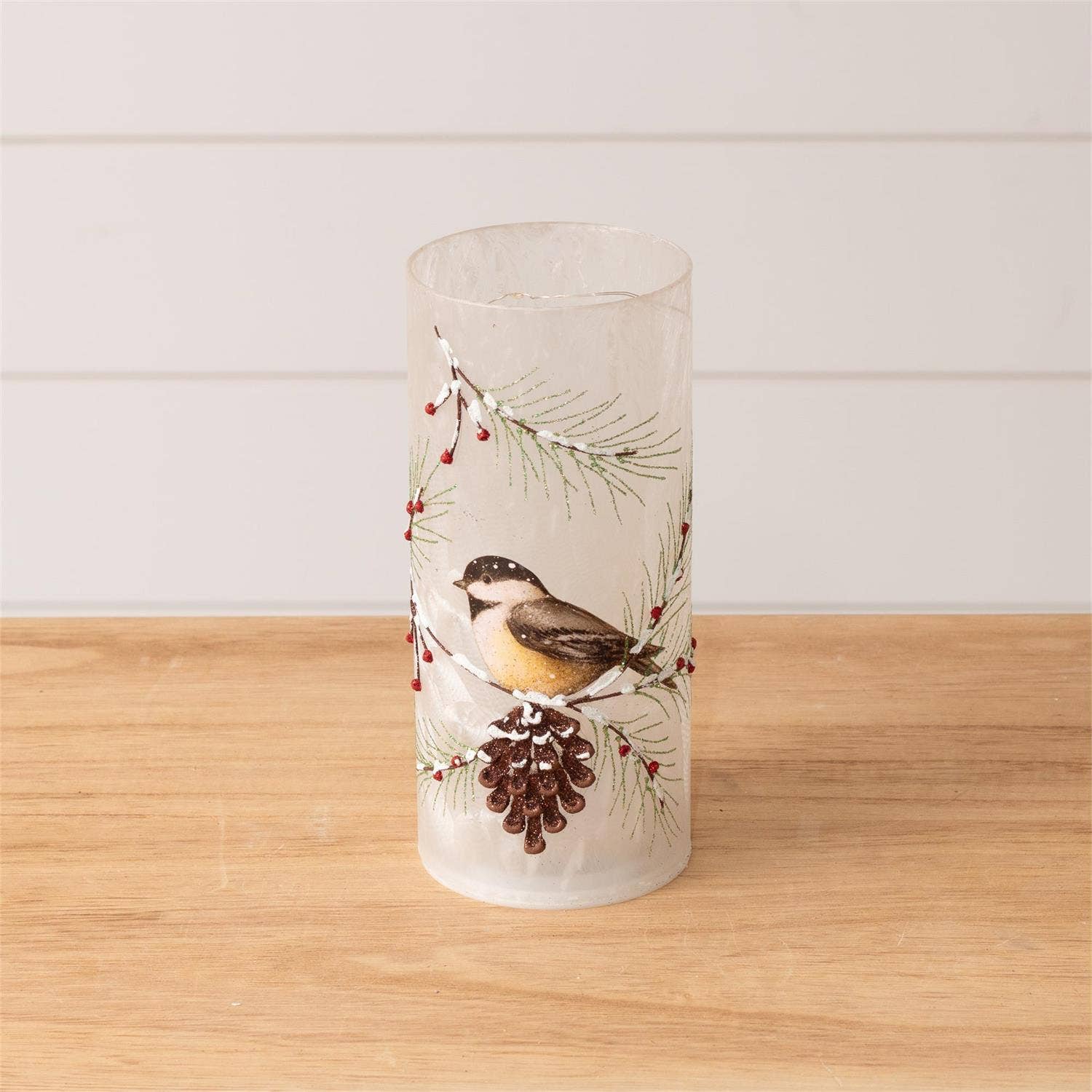 Frosted Glass Luminary - Chickadee