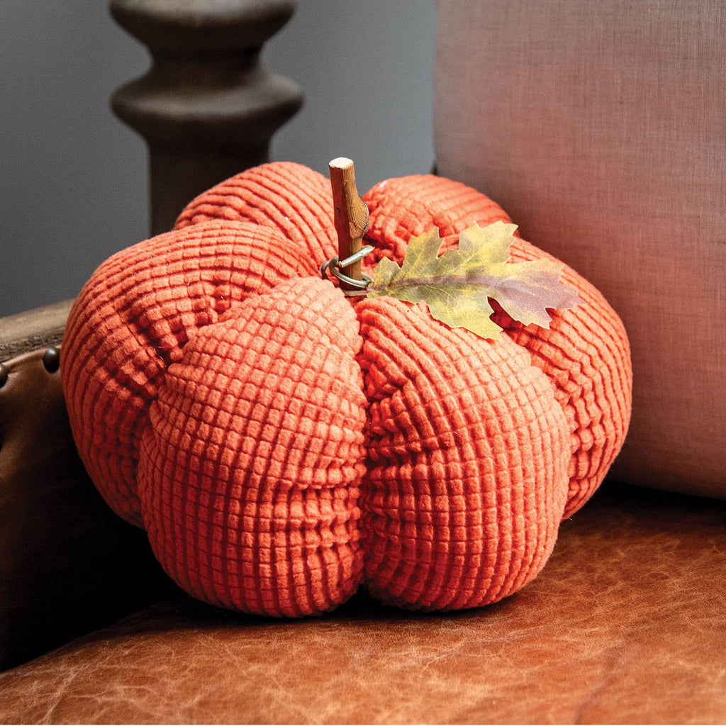 Stuffed Waffle Weave Orange Pumpkin w/Stick Stem - Large