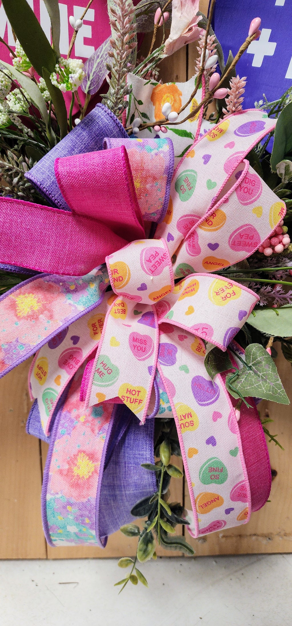 Candy Heart Valentine Grapevine Wreath