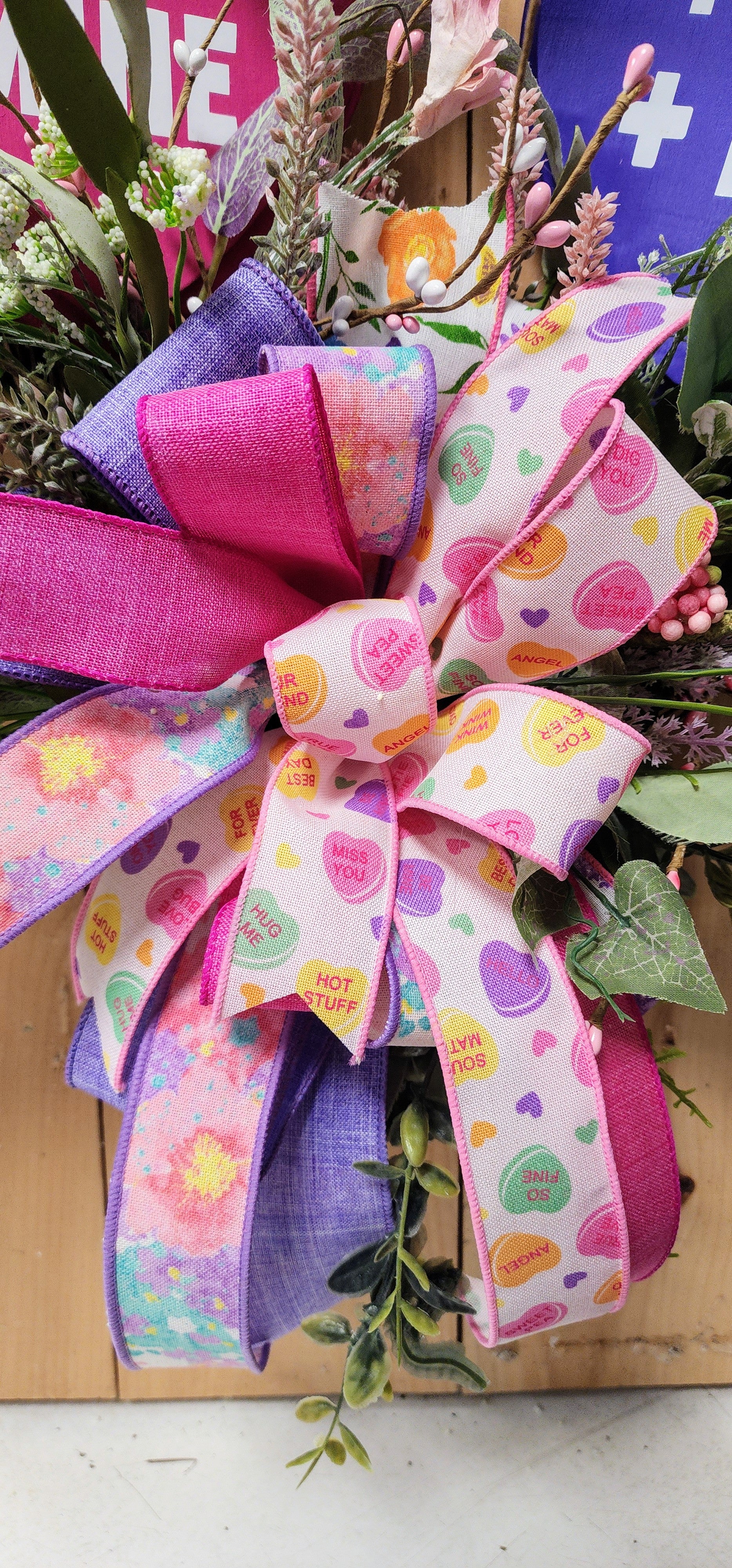 Candy Heart Valentine Grapevine Wreath