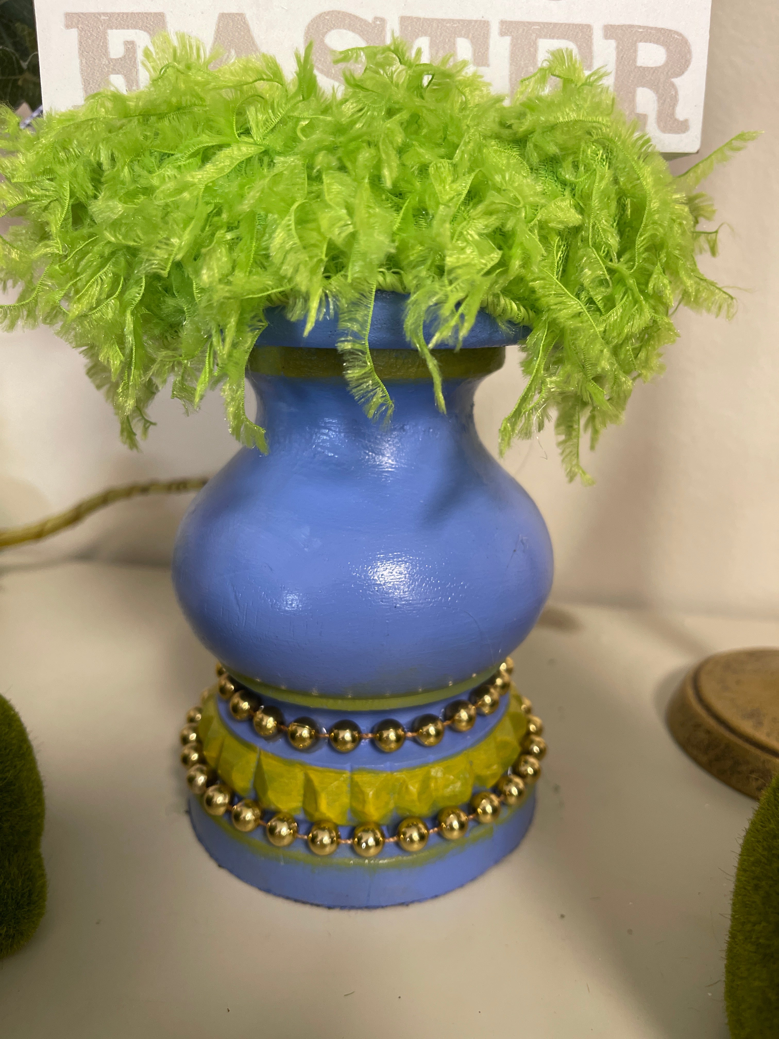 Purple Welcome Easter Chunky Bunny Wooden Candleholder