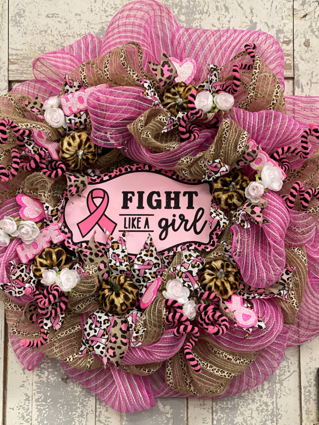 Fight like a Girl Breast Cancer Mesh Wreath