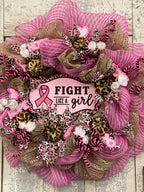 Fight like a Girl Breast Cancer Mesh Wreath