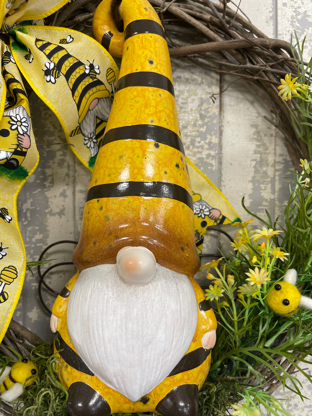 Small Bee Gnome Wreath with Bow