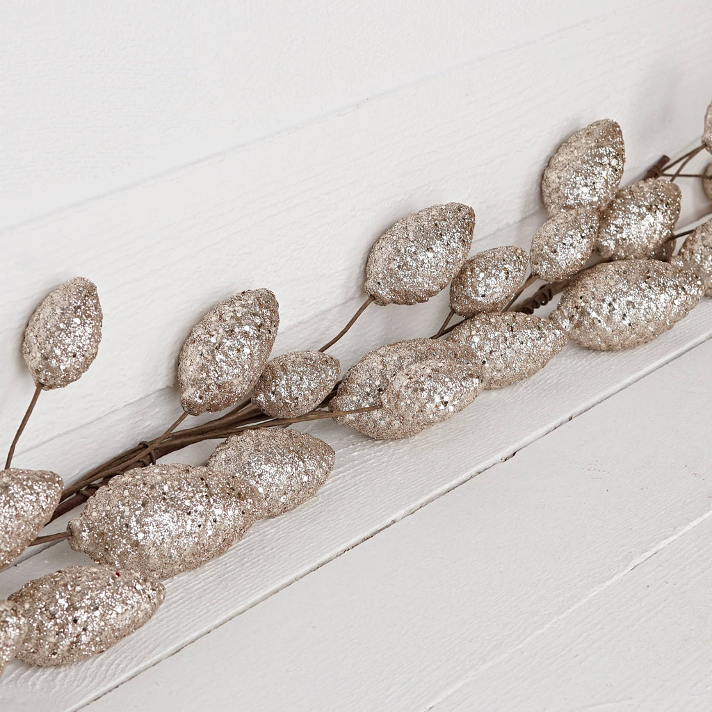 5ft Glitter Pinecone Garland-Champagne
