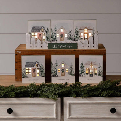 Led Block Signs - Winter Cozy Houses