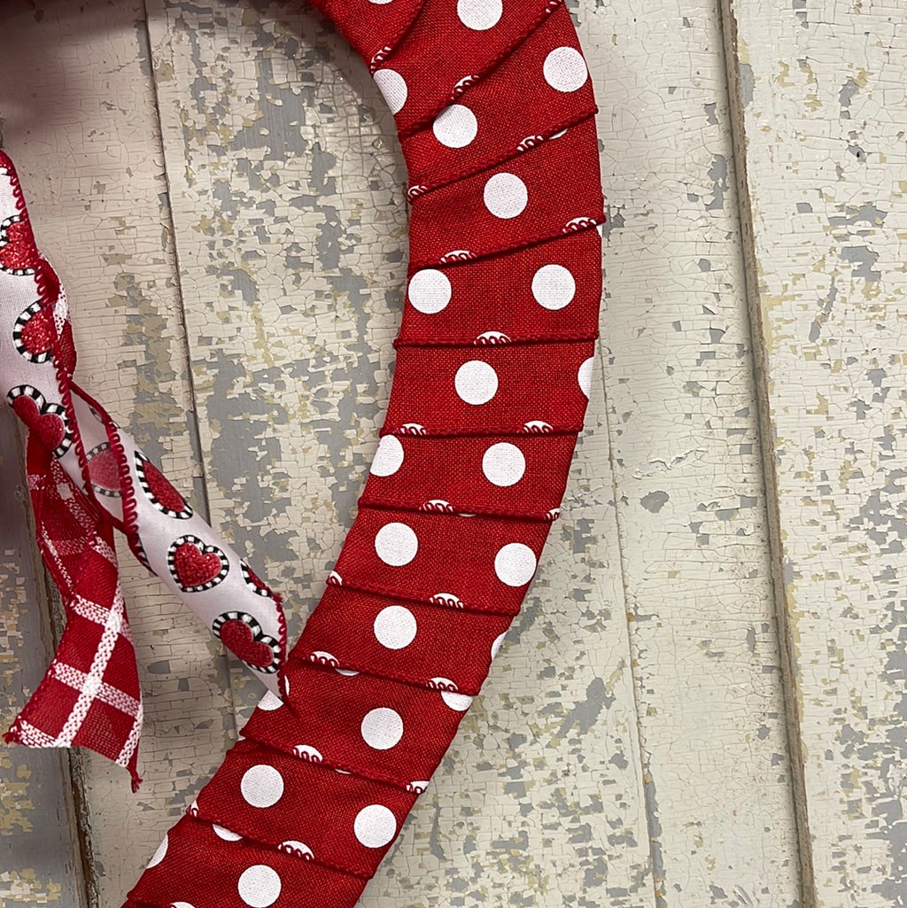 Polka Dot Heart Ribbon Wrapped Doorhanger