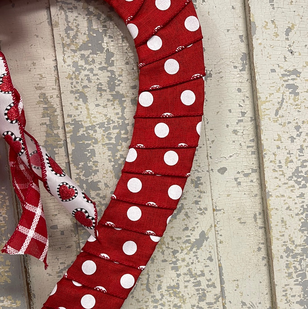 Polka Dot Heart Ribbon Wrapped Doorhanger
