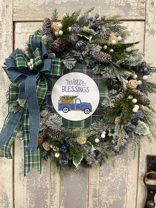 Blue Truck Winter Wreath