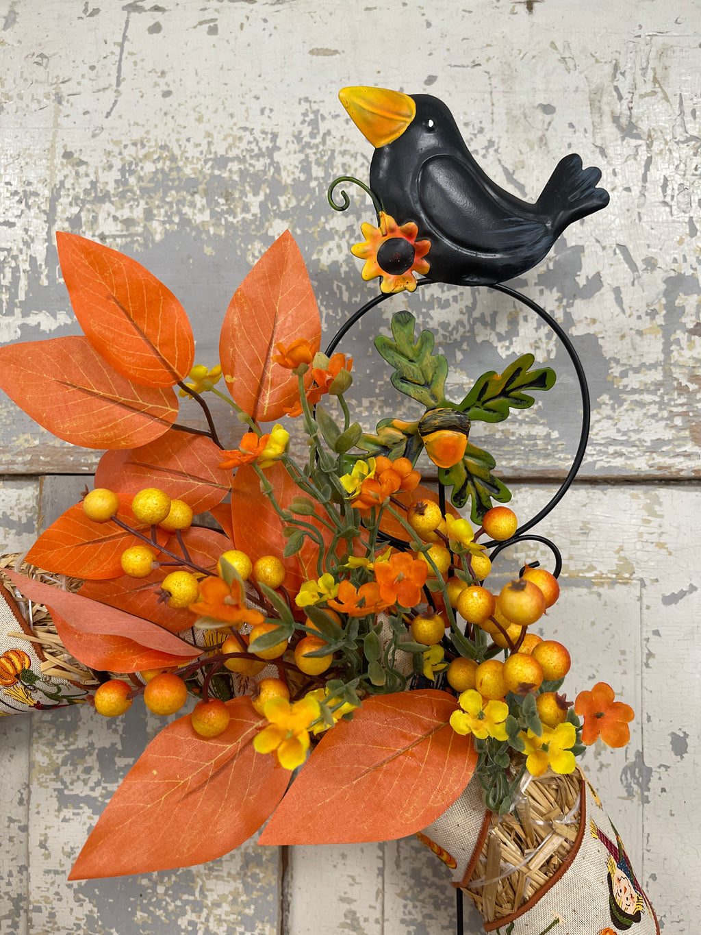 Fall Ribbon Wrapped Blackbird Wreath