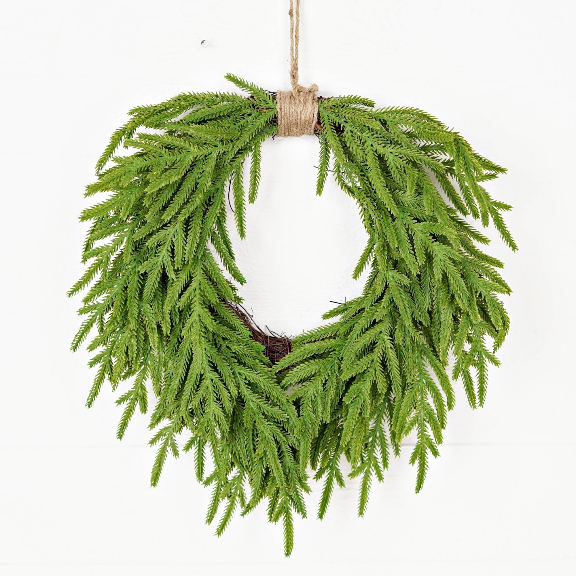 20in Heart Twig Wreath - Soft Touch Evergreen Norfolk Pine