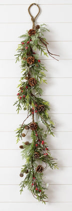 Garland - Frosted Mixed Evergreens, Berries, Cones