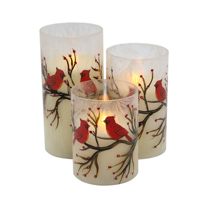 Battery-Operated Glass/Wax Candles- Red Cardinals, 3ct